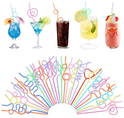YONGQING 60 pajitas reutilizables, coloridas, de plástico, sin BPA, diseño de forma única, decoración versátil, para niños, fiestas de cumpleaños, bodas, regalos
