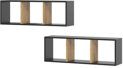 Vicco Wandregal Tomy, Anthrazit/Goldkraft Eiche, 90 x 30 cm | 2er Set, zur Wandmontage für Bücher und Dekorationsgegenstände