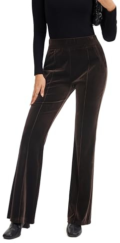 FUNYYZO Women's Velvet Flared Pants Elastic Waist Pull On Long Pants Trousers 2026 Bell Bottom Casual Streetwear Trousers Dark Brown