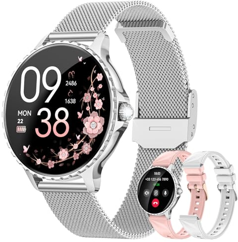 AIMIUVEI Smartwatch Damen mit Telefonfunktion, 1.27 HD Touchscreen, Menstruationszyklus, 24H-Herzfrequenz/SpO2/Schlafmonitor, 120+ Sportmodi, Schrittzähler, IP68 Fitnessuhr für Android iOS Silber