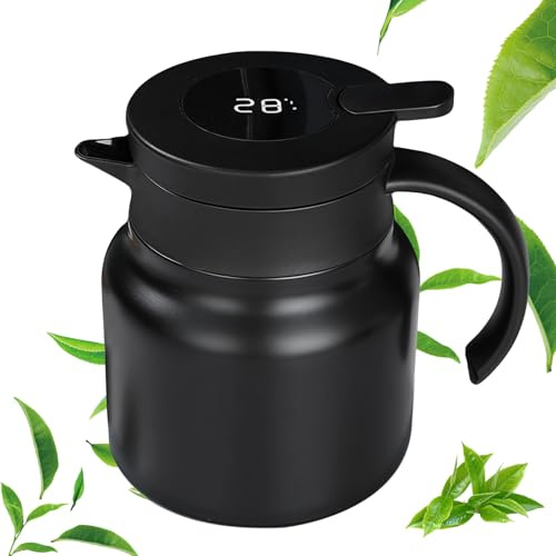 GOEDCH 1000ml Thermoskanne mit Entnehmbarem Teesieb: Isolierte Teekanne Thermo mit Temperaturanzeige, Tee Thermoskanne aus Edelstahl 316, Kaffeekanne Thermo für Zuhause und Küche (Schwarz)