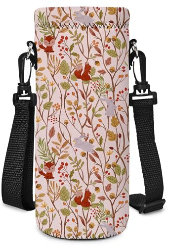 Mibbxea 500 ml vattenflaska bärväska, axelväska för flaskor, neopren flaskkylare med bärrem för män kvinnor, resor, cykling, vandring, gym, löpning, camping (ekorre, kanin)