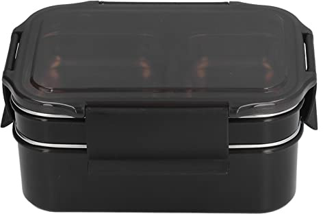 Ldafava Lot de Rangement Alimentaire en Acier Inoxydable 304, Boîte à Lunch Isotherme Étanche 800ML, Pour Four, Congélateur et Lave-Vaisselle, Réutilisable pour Travail, Voyage ou Collation (Noir)