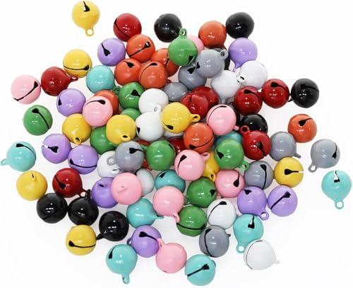 100 Stück Glöckchen Metallglöckchen, BetterJonny Glöckchen zum Basteln 14mm Jingle Bells Haustier Glocken Bunt mit Ösen Schellen Glöckche für Handwerk Schmuck Festival Haustier Dekoration