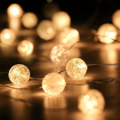 Auzlya Lichterkette Kristall Kugeln,3m 30LED | Lichterkette Kugeln Batterie Crackle Ball Warmweiß Kristallkugeln,für Innen Hochzeit,Weihnachten,Halloween,Party Dekoration