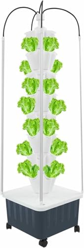 Torre de cultivo hidropónica vertical con luces de cultivo, kit de sistema de maceta de 40 agujeros con ruedas para cultivar frutas, verduras, hierbas y verduras