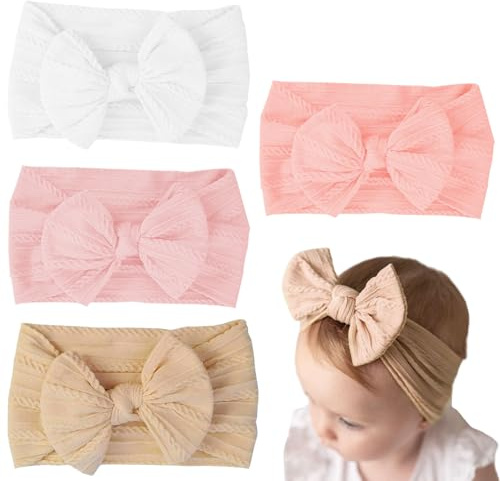 4 Pièces Bébé Bandeaux, Serre-tête en Nylon pour Bébé Doux Élastique, Turban Extensible pour Nouveau-né, Bambin, Accessoires de Photographie, Multicolore