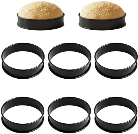 6 Pcs Crumpet Rings Non Stick 8.5 Cm Stainless Steel Egg Frying Cooking Rings Double Rolled Baking Round Moulds for Pancake Cake Pastry Muffin Cookie Fried Kitchen, for Baking Cookie, Pancake(Black)