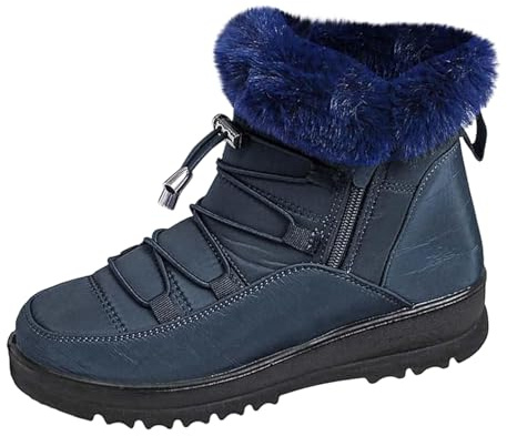 Svarta ankelstövlar dam platta – snöstövlar dam päls stövlar Dressy vinterstövlar eleganta damskor eleganta skor vattentäta snöskor mellanrör stövlar platta vinterstövlar damstövlar, marinblå, 42 EU