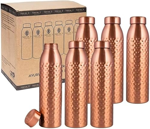 NORMAN JR Set regalo con 6 borracce in puro rame, 1 L – Martellate | Set regalo borraccia rame ayurvedica salute: perfetta a Natale donne/uomini