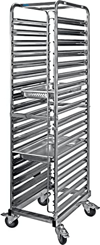 SARO Regalwagen für 1/1 GN – Für 18 GN-Behälter – Etagenabstand 75 mm – Tragkraft 150 kg – Rollen mit Bremse – Chromnickelstahl – Modell LIAM