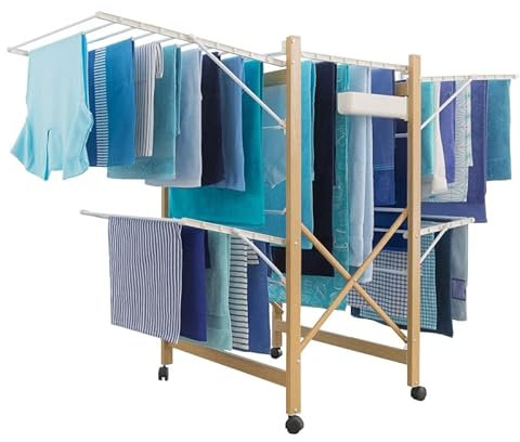 Probache - Séchoir à Linge Pliable Deluxe capacité 27M Blanc et Effet Bois