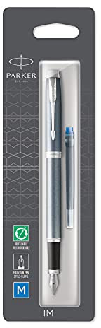 Parker IM Fountain Pen | Light Blue Grey | Medium Nib with Blue Ink Refill