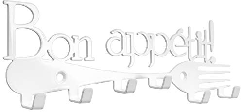 Portachiavi, porta strofinacci da cucina con ganci, supporto organizer da parete Bon Appetit White