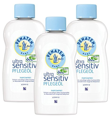 Penaten Ultra Sensitiv Pflegendes Körperöl, parfümfrei, ohne Parfum für hochsensible Babyhaut, Auch für Allergiker geeignet, 3er Pack (3 x 200 ml)