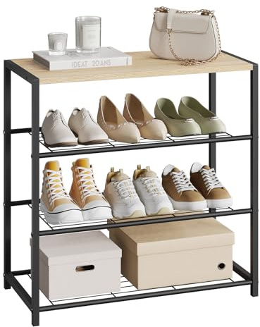 WOLTU Banc à Chaussures Étagère à Chaussures pour l’entrée e Couloir, Meuble de Rangement 3 Niveaux pour Environ 9 Paires de Chaussures, MDF et Métal