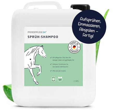 Pferdepflege24 Mildes Pferdeshampoo als Sprühshampoo - Basis Pferde Shampoo 0,5l, 1l, 2,5l, 5l & 10l Liter pH Neutral - Seidiger Glanz, leichte Kämmbarkeit & gesundes Haar