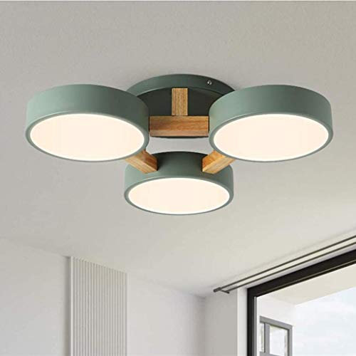 WJLL LED Deckenleuchte, 36w Φ54cm 3-flammig, Lichtfarbe dimmbar in 3 Stufen, Moderne Holz&Metall Wohnzimmerlampe,Deckenlampe für Schlafzimmer Wohnzimmer Kinderzimmer Esszimmer Küche Flur,Grün