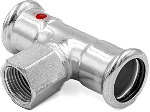 SANHA-Therm C-Stahl Fitting T-Stück Innengewinde EPDM 22x3/4x22 | V-Profil, C-Stahl, Kaltverpressung, Pressbacken Kompatibilität, DIN EN 10346