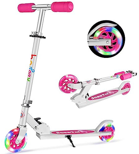 BELEEV V1 Roller Kinder 2 Räder, Klappbar Kinderroller für Mädchen Jungen, Tretroller mit LED Leuchtende Räder, 3 Höhenverstellbare, Ständer, Scooter for Kinder ab 3-12 Jahre