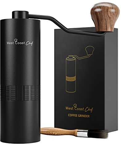 West Coast Chef Manual Coffee - Portable Espresso Hand Grinder, Travel Coffee Grinder (Black)
