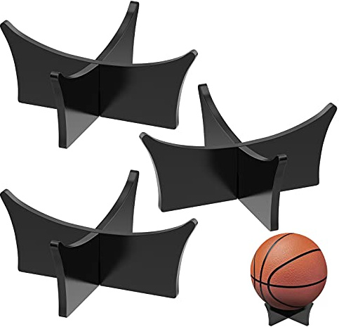 CANIPHA Acrylic Ball Stand Holder, Display Stand for Football, Basketball, Soccer, Volleyball, Rugby Sports Ball Storage Rack, Trophy Autograph Memorabilia Display Cases (Black, 3 Pcs)