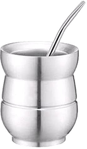 LTLWSH Ensemble de maté de calebasse Ensamble de Mate Acier Inoxydable Réutilisable Double paroi Paille Bombilla pour Yerba Mate,Argent