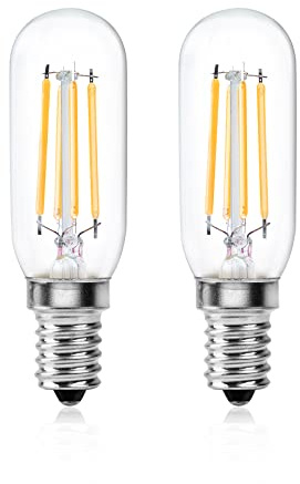 DoRight E14 LED Leuchtmittel für Dunstabzugshauben Dimmbar 4W T26 Röhren Mini Glühlampe Warmweiß 2700K Entspricht Einer 40W Glühlampe, für Kühlschränke/Mikrowellen/Nähmaschinen (2 Stück)