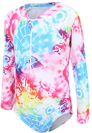 Girls Long Sleeve Swimsuit Kids One Piece Beach Rash Vest Girls Swimming Costume Age 5-16 Years
