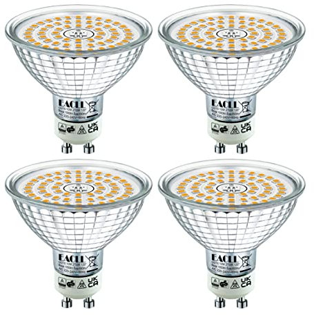 EACLL Bombillas LED GU10 2700K Blanco Cálido 10W Fuente de Luz 1050 Lúmenes Equivalente 110W Halógena. AC 230V Sin Parpadeo Focos, 120 °Spotlight,Lámpara Reflectora no Regulable, Pack de 4