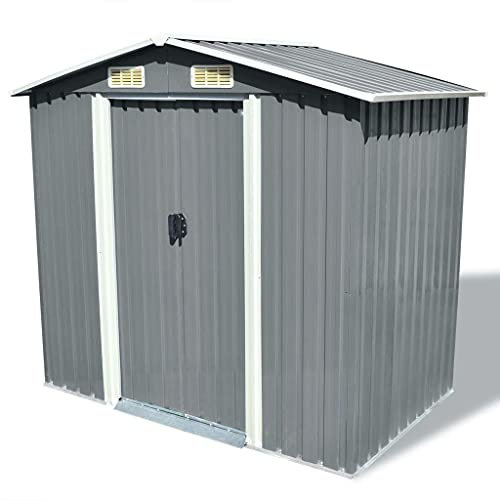 Mogou Gartenschuppen, Gerätehaus, Gartenhütte, Fahrradgarage, Gartenschuppen, Gartenhã¤User & Aufbewahrung, Grau Metall 204 x 132 x 186 cm