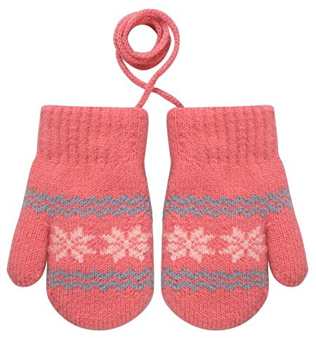 Herbst Winter Hängende Halshandschuhe Strickhandschuhe 0-3 Jahre alt Kinderhandschuhe Schneeflocke Winterhandschuhe fleecefutter fausthandschuhe Verdicken Warmer Stretch-Fäustlinge Handschuhe Gloves für Baby Kleinkind Kinder Mädchen Jungen