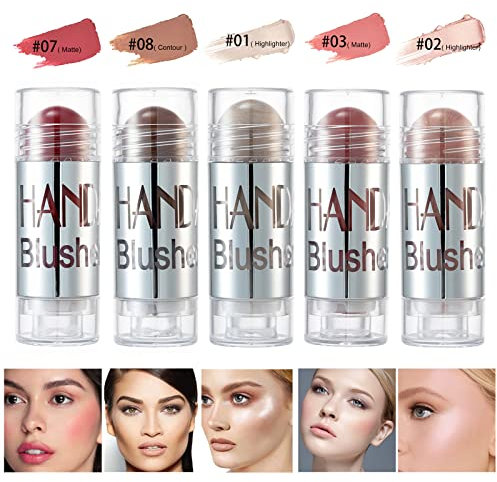 Joyeee 5 couleurs Blush Stick, Bâton de Fard à Joues, Bâton de Correcteur de Contour, Naturel Longue Durée Maquillage, Blush Creme pour les Joues, les Yeux et les Lèvres