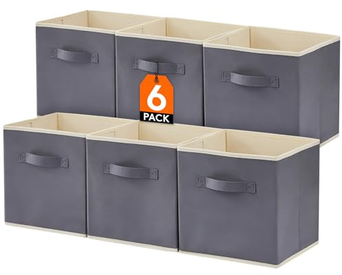 Lifewit Aufbewahrungsbox aus Stoff,36L Faltbar Aufbewahrungswürfel Ordnungsboxen Aufbewahrung aus Vliesstoff mit Griff für Würfelregal Ordnungsboxen Regal Einsatz,6 Stück,33x33x33cm,Grau