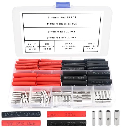 YIXISI 210 Pezzi 4 Tipi Capicorda Elettrici Testa Non Isolati, Terminali a Crimpare per Conduttori Senza Filo Non Isolati, Wire Ferrule Cavo Elettrico Crimpare Terminale, con Tubo Termoretraibile