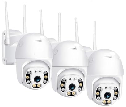 081 Store - 3 PEZZI Telecamera wifi esterno 360° con visione notturna a colori, Videocamera ptz da esterno con rilevamento del movimento, audio bidirezionale ed app icsee