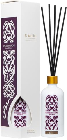 Bodhi® Premium Raumduft BROMBEREN 90 ml – Duftstäbchen mit zartem Fruchtduft für Ihr Zuhause und Badezimmer, im weißen Design, Aroma Diffuser ohne Alkohol