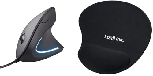 Trust Verto Vertikale Ergonomische Maus, Vorbeugung Gegen Mausarm/Tennisarm (RSI Syndrom) & LogiLink ID-0027 Mauspad mit Silikon Gel Handauflage, schwarz