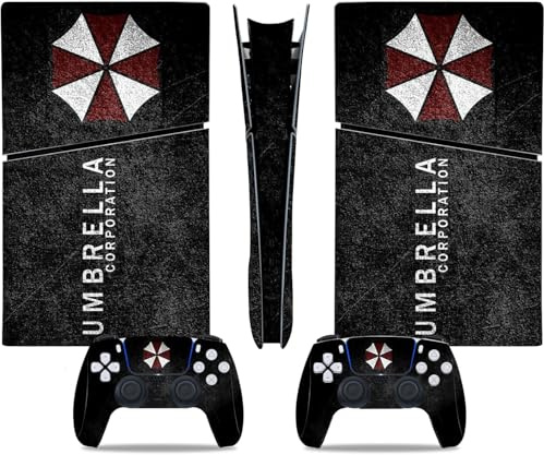 MaD Vision® Extra-Durable Skin Kit per PlayStation 5 (PS5) Digital Slim | Set di Pellicole Adesive in Vinile Opaco per la Console e 2 Controller - per Resident Evil Umbrella Design