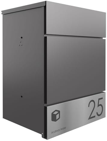 Briefkasten Manufaktur Design Aufputz Paketbox Kant Edition - Elegance 4 individuell mit Ihrem Namen & Hausnummer (DB 703 eisenglimmer)