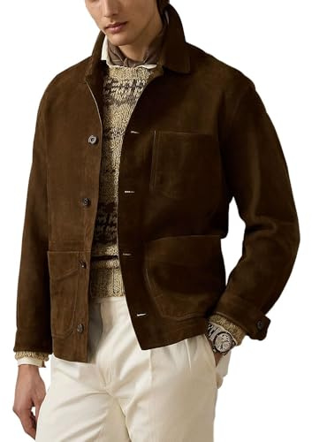 Suede Leather Jacket Men – Real Lambskin Suede Casual Leather Jackets For Men - Mens Suede Jacket (US, Alpha, Small, Regular, Regular, Brown)