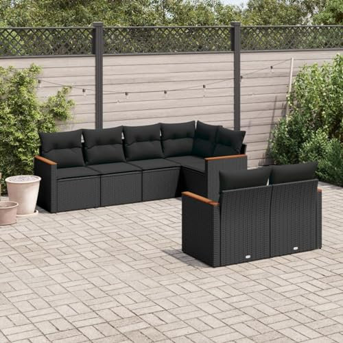 SECOLI XXL Rattan Lounge Con Stauraum Loungemöbel Set Terrassenmöbel Gartenlounge Loungesofa Sitzgruppe Rattan Ecklounge Ecksofa Garten Gartenmöbel Set Schwarz 7-TLG-Type-118