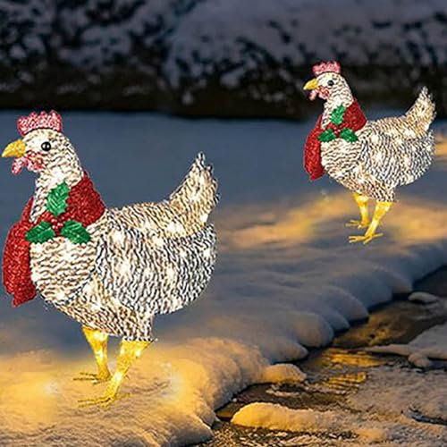 ZPSHYD Beleuchtetes Huhn mit Schal, 2 Stück, RGB-Acryl, leuchtendes Huhn, Weihnachtsschmuck für Boden, Rasen, Dekoration