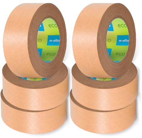 m-office papperstejp kraftpapper, tejp för kartongförpackningar, frakt, flyttar och hantverk, förpackningstejp, brunt kraftpapper tejp (6 st, 50 mm x 80 m)