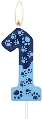 mciskin Blue Dog Paw 1st Birthday Candle, Dog Paw Cake Decorations, Blue Number 1 Candle for Cake, Candles Cupcake Topper for Boy Girl 1st Birthday Decorations,Pet Party Candle, Pet Party Supplies