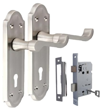 Epsom Door Handle Victorian Style Satin Nickel Internal Lock Door Handle Set – Lever on Backplate – Includes 3 Lever Mortice Sash Lock – 1 Pair