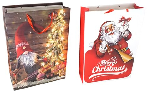 M.Kritzinger's Geschenktüte Weihnachten XXXL, 18x50x72 cm (2Stück) Weihnachtsmann und Wichtel, Geschenktüte für Weihnachten, Nikolaus und Advent, Geschenktaschen,Wiederverwendbar Geschenkbeutel