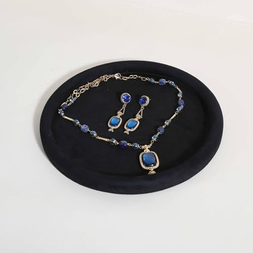 GemeShou Piatto organizer rotondo per gioielli, vassoio espositivo in velluto microfibra superiore, vuoto per collane, anelli, orecchini【Black-Grande】