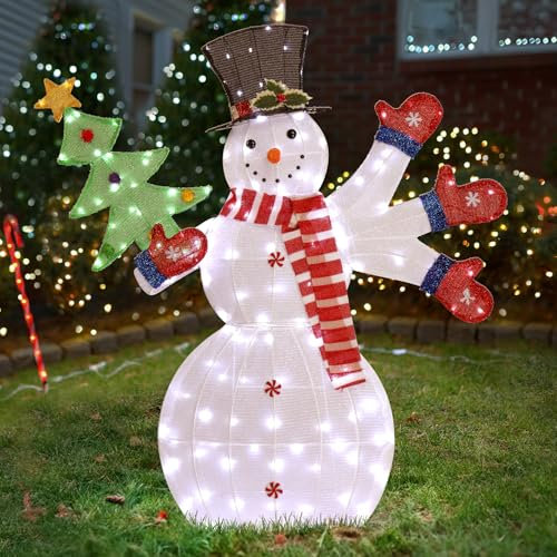 Karl home Light Up Snowman, Large Outdoor Christmas Decorations with 170 LED Lights and Stakes, Pre-Lit Lighted Xmas Snowman Ornaments Gifts for Home Garden Indoor Decor