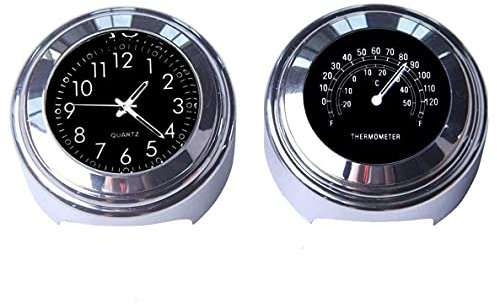 Hermosiey 2 StüCk Motorrad Quarz Uhr und Thermometer 7/8- wasserdichte Fahrrad Lenker Uhr Aluminium Universal ZubehöR